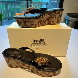 Coach Women's Black and Brown Wedge Sandals Soze 6.5 B
